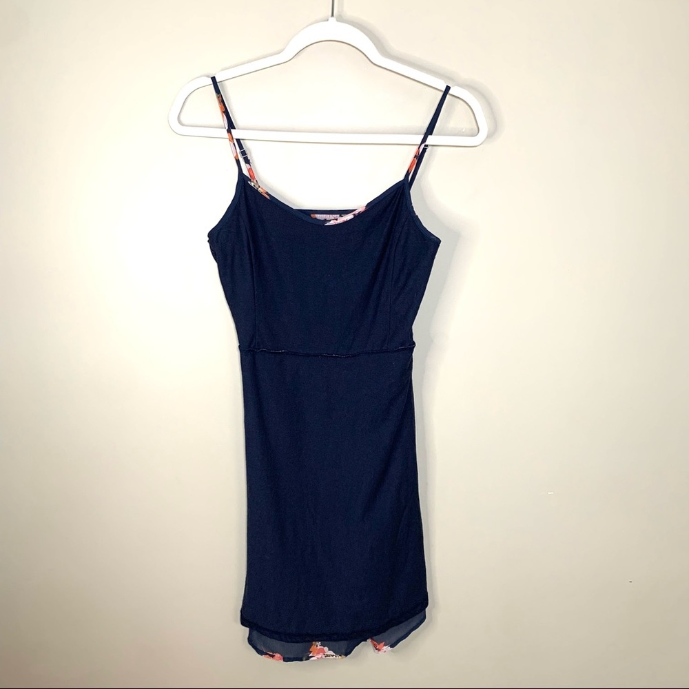Abercrombie & Fitch Navy Floral Mini Dress XS Spaghetti Strap Coquette Romantic - Picture 12 of 14